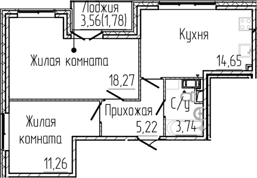 2-комнатная квартира 54.92 м², 4/4 эт., ЖК «SERTOLOVO PARK»